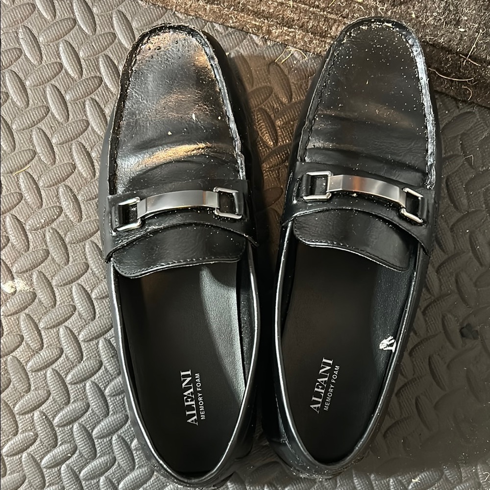 Alfani Black Leather Loafers with Metal Buckle